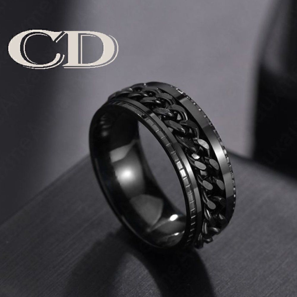 Personalized Men's Wedding Ring - Engraved Chain Spinner Wedding Ring For Guys
